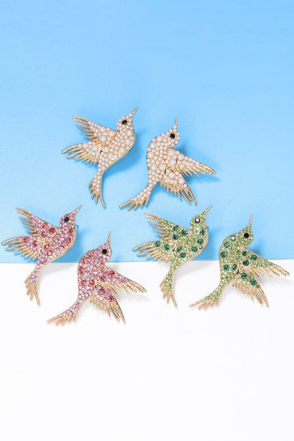 Bird Shape Zinc Alloy Frame Glass Stone Dangle Earrings - REBECATHELABEL