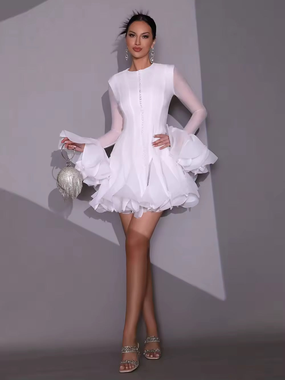 Spliced Ruffles Pleated Elegant Dress