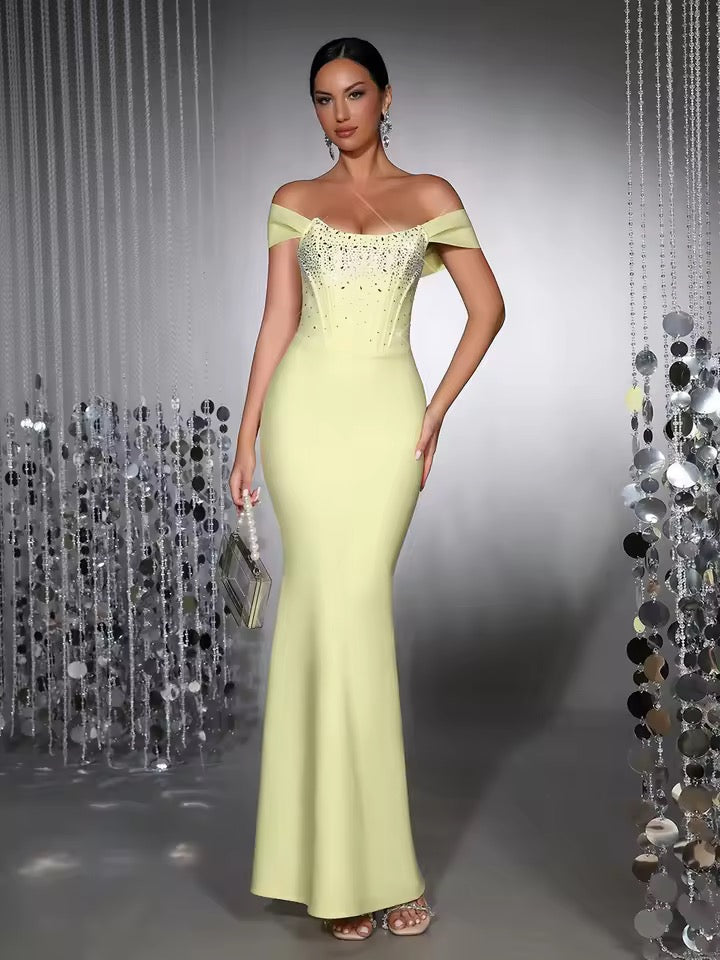 Diamond Sleeveless Off Shoulder Tight Long Dress