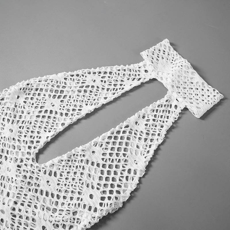 round Neck Mesh Sleeveless See through Lace up Short Dress - REBECATHELABEL