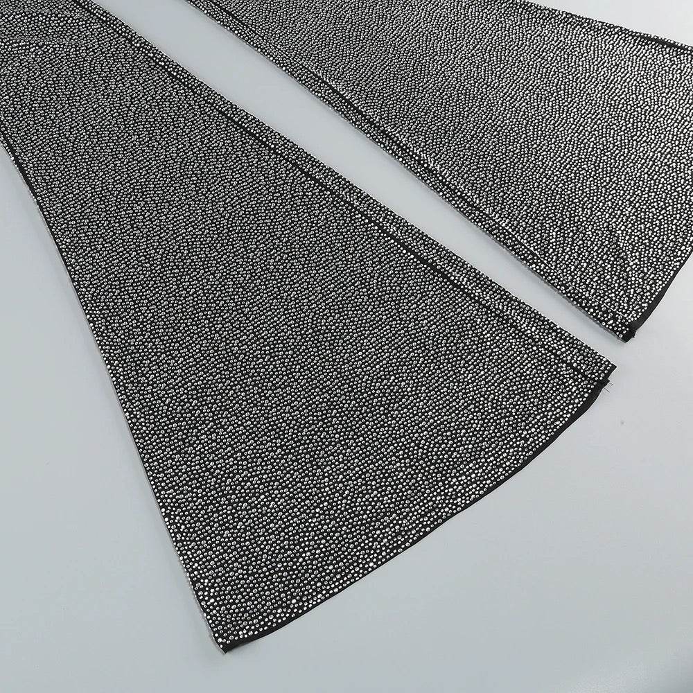 Two Piece diamond Long sleeved Double Button Suit Top set - REBECATHELABEL