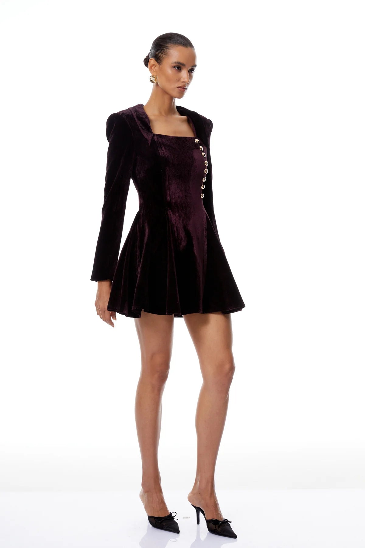 Aubergine Square Neck Velvet Mini Dress