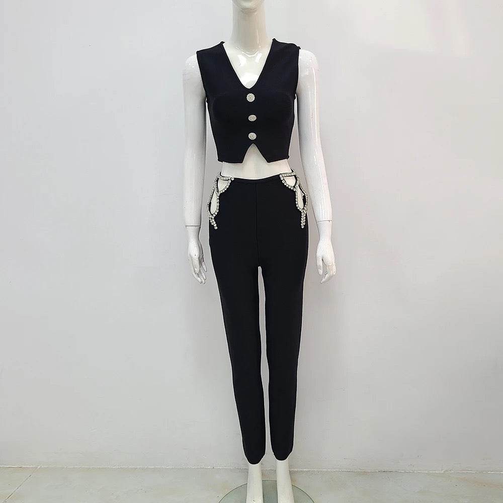 Camille rhinestone pant set - REBECATHELABEL