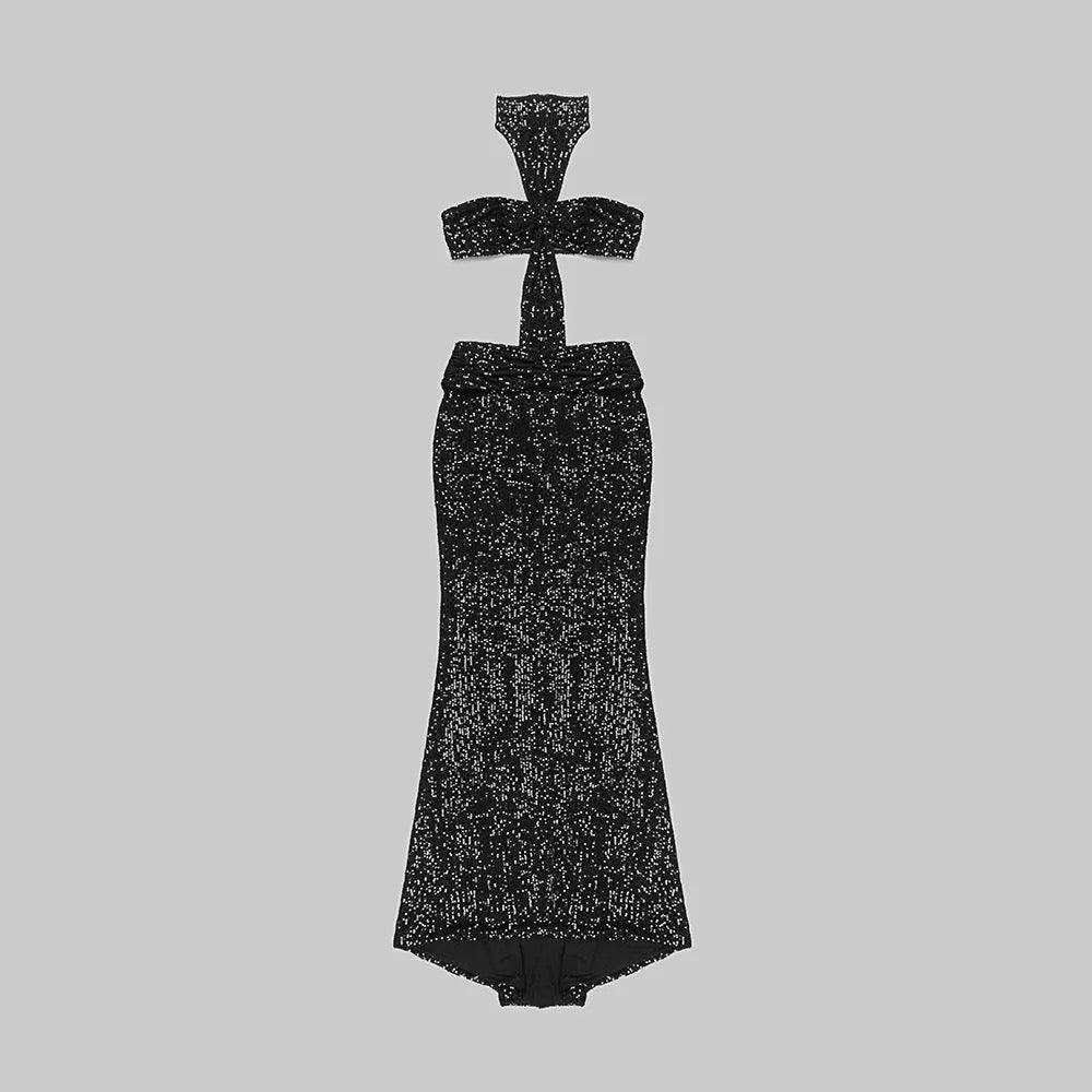 Cross nia Gown in Black - REBECATHELABEL