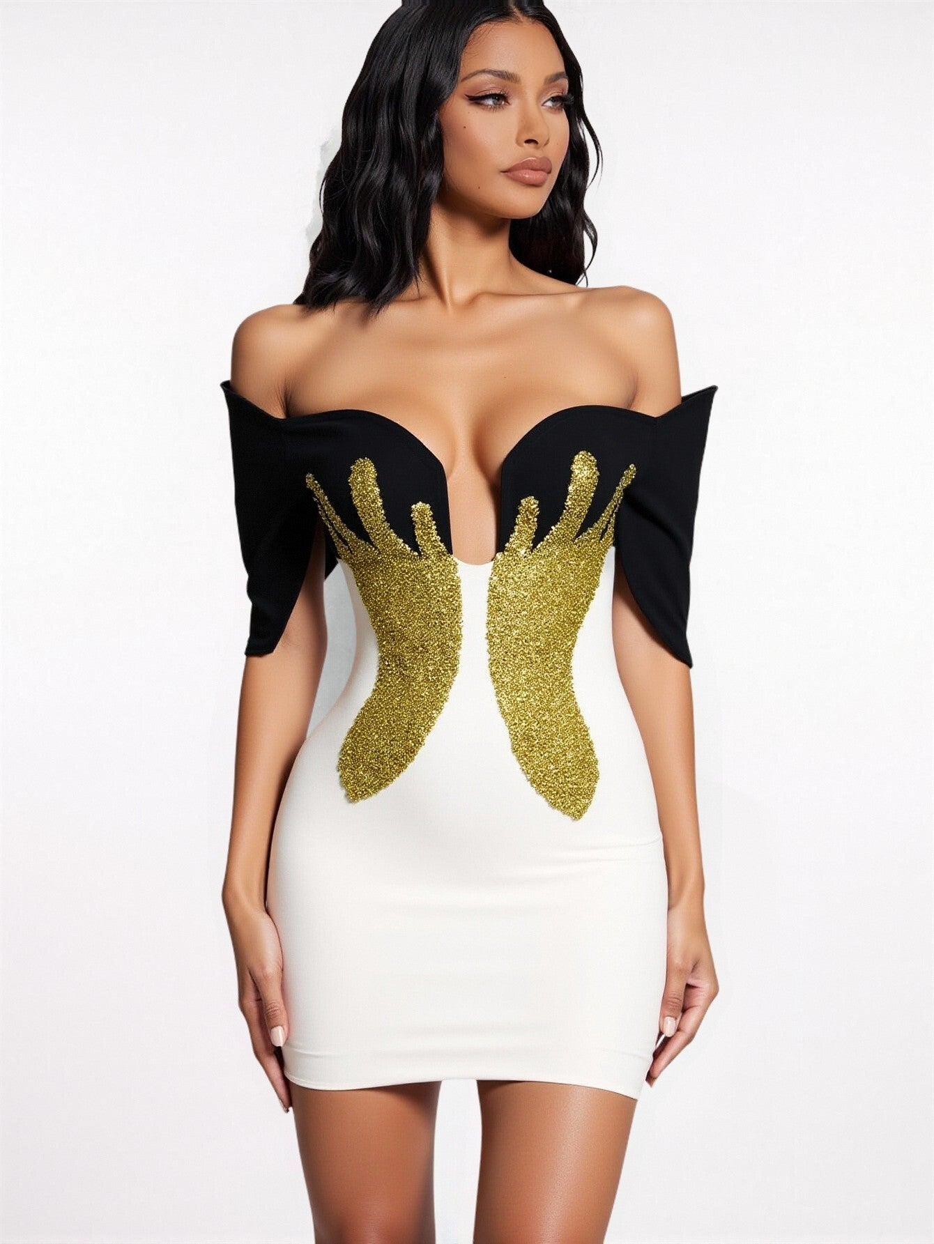 Strapless Shining Golden Rhinestones Bodycon Mini Bandage Dress