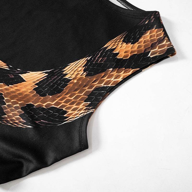 Side Waist Hollow Out Cutout Python Print Slim Fit Slit Maxi Dress - REBECATHELABEL