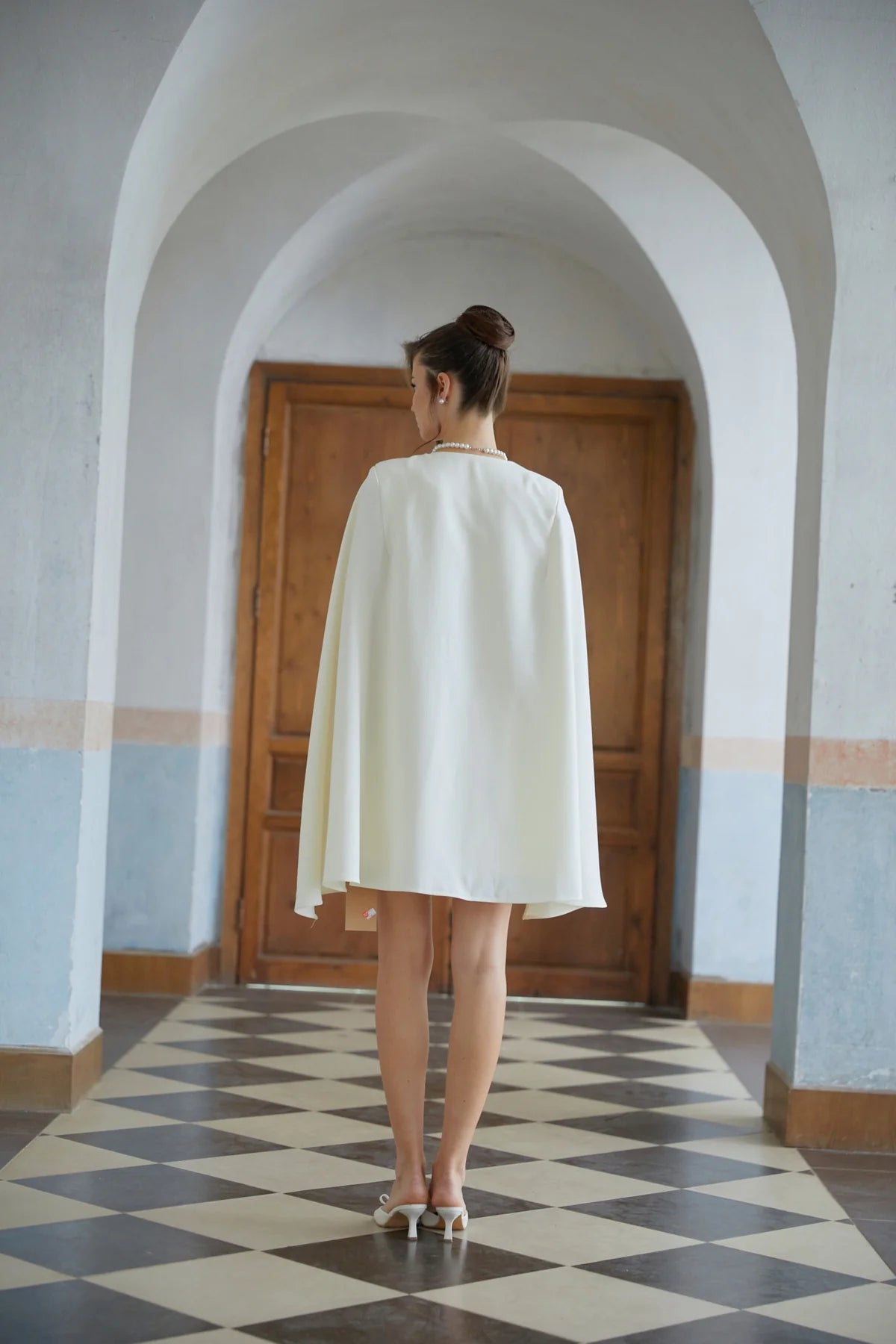 Neutral Cape Design Mini Blazer Dress