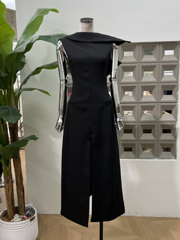 Long Dr with oulder awl Slit Waist Cinching dress