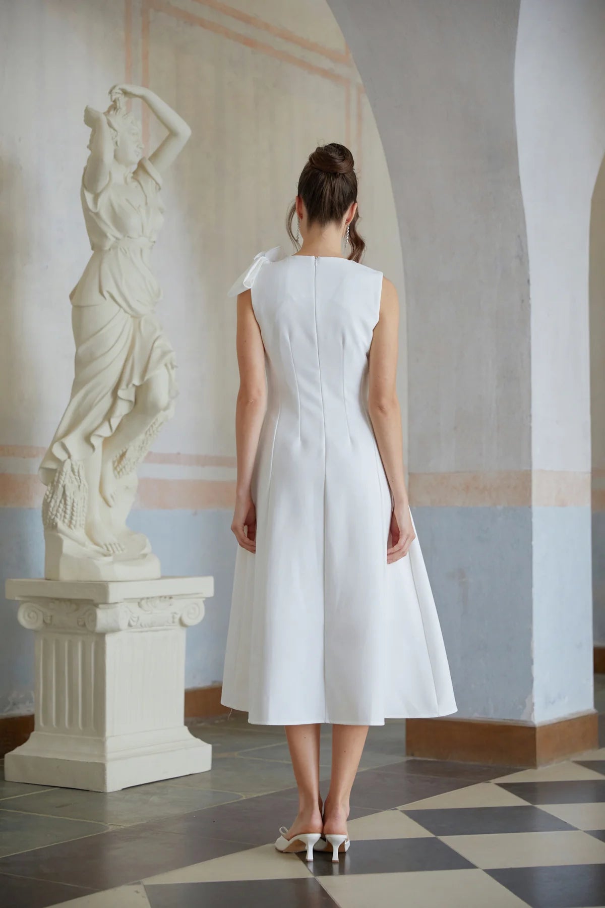 White Pleated Floral Midi Dress