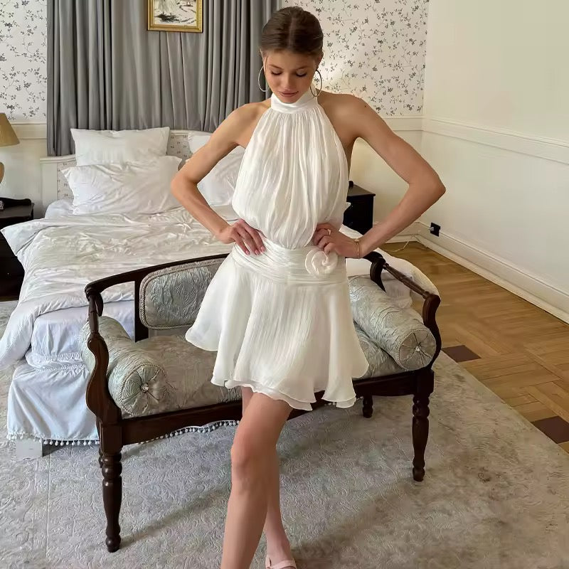 Chiffon Flower Backless Sexy Mini Dress