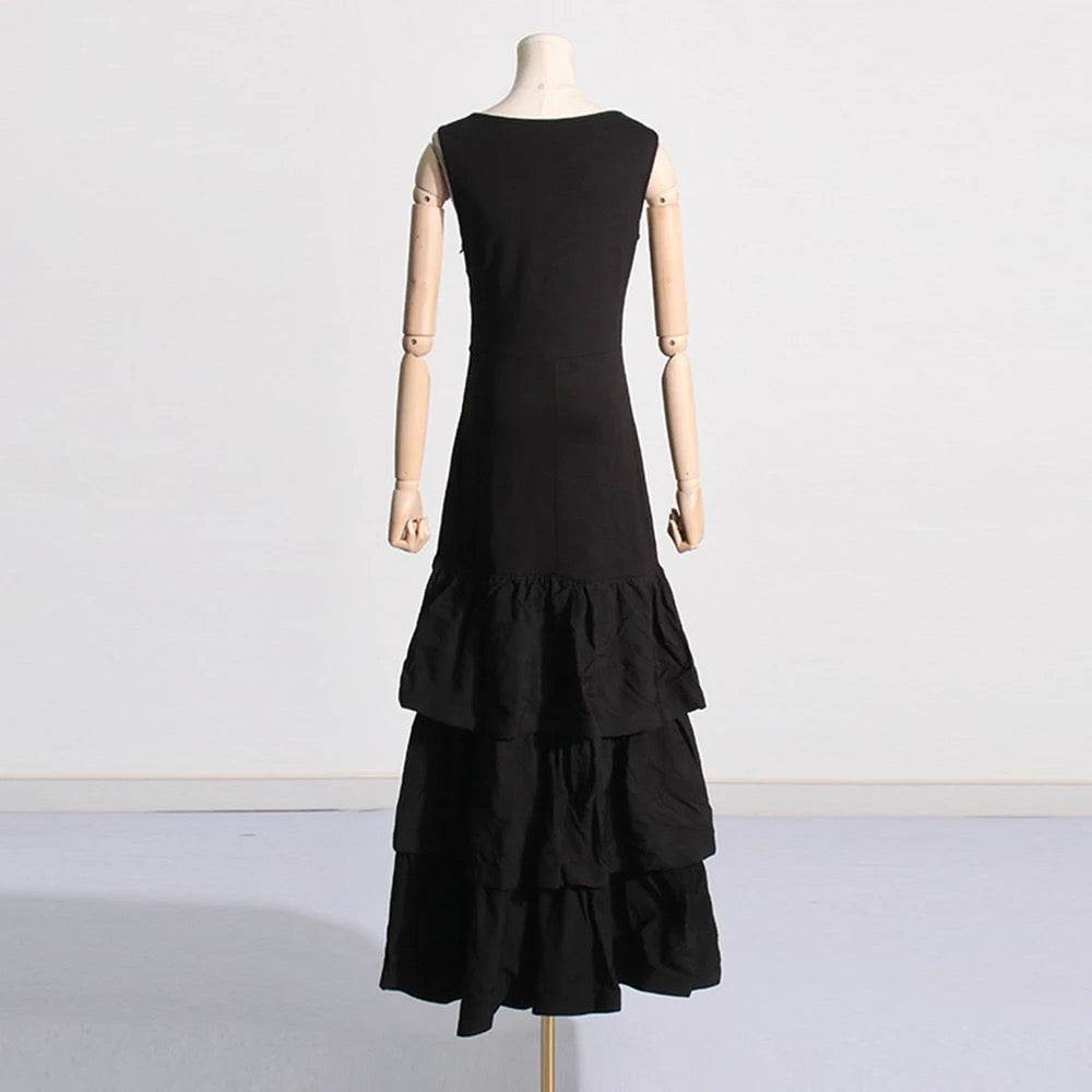 Round Neck Sexy Layered Ruffle Edge Mermaid Long dress - REBECATHELABEL