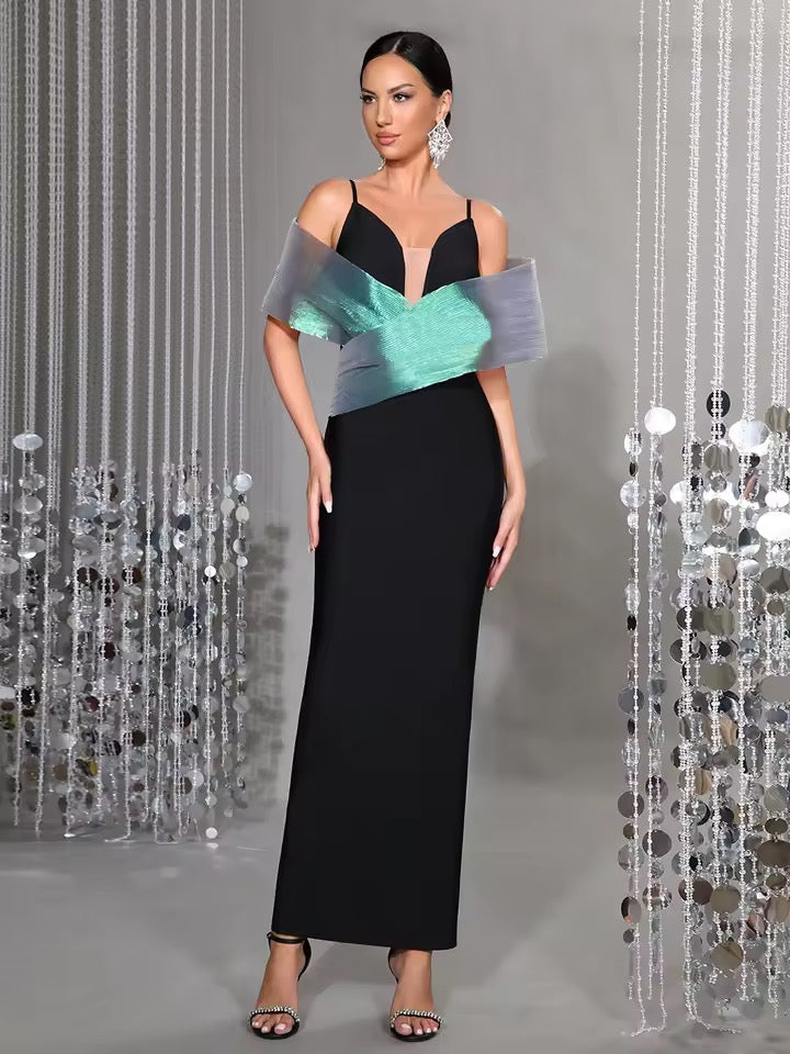 Spaghetti Strap Patchwork Maxi Bandage Dress