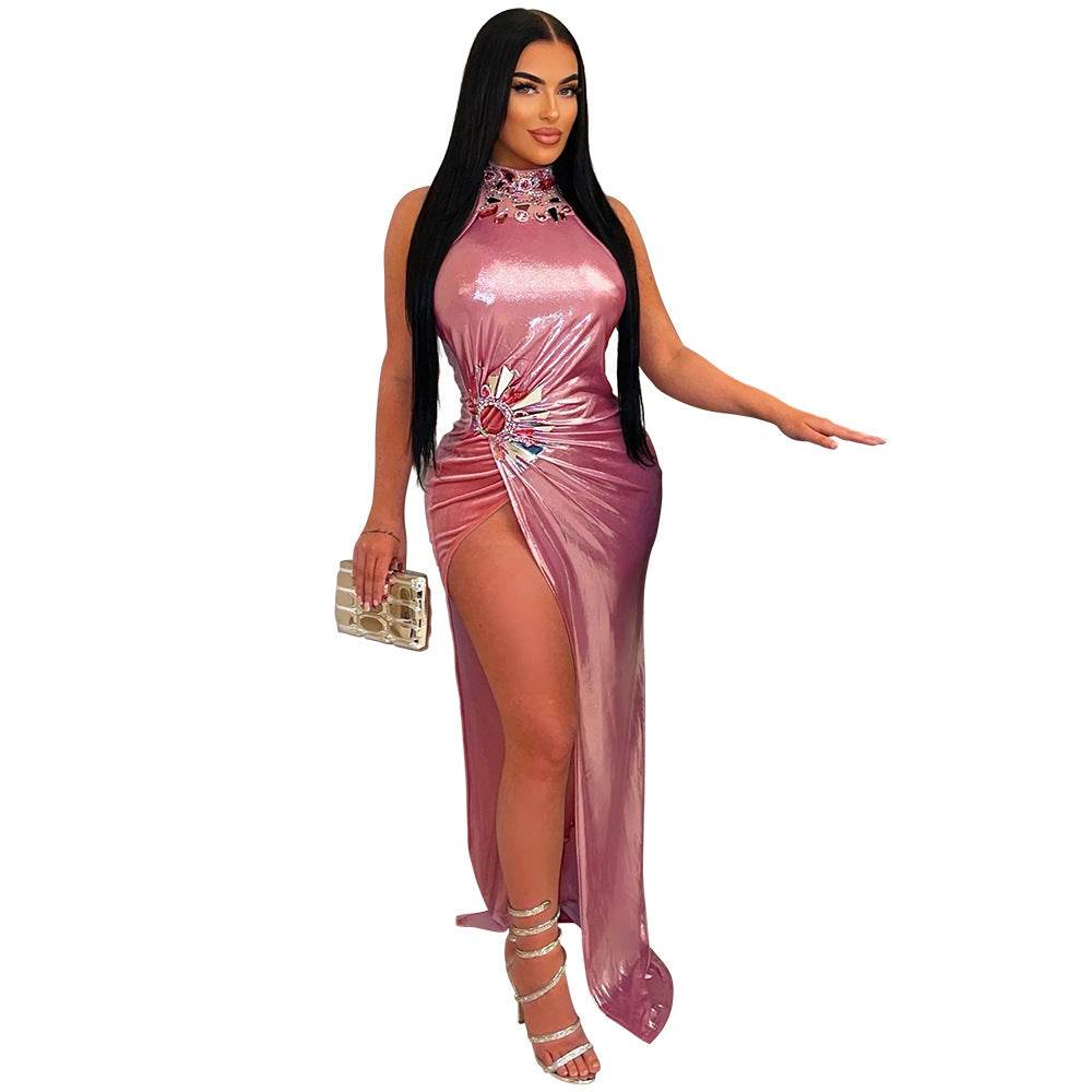 Sleeveless High Slit Solid Dress - REBECATHELABEL