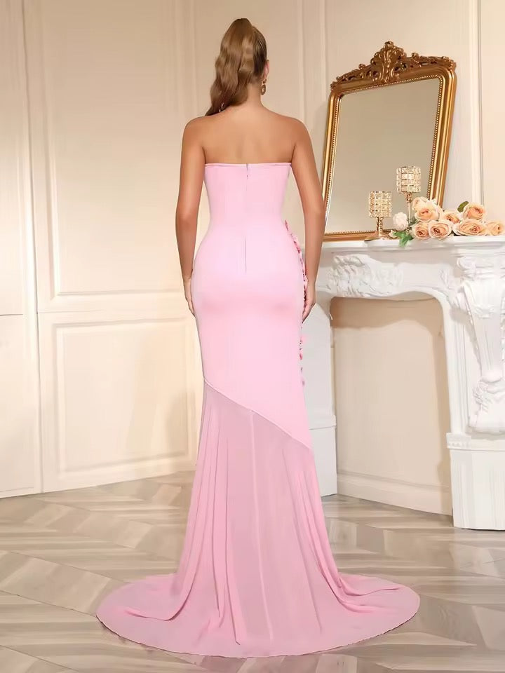 Strapless Patchwork Appliques Slim Fit Mermaid Dress