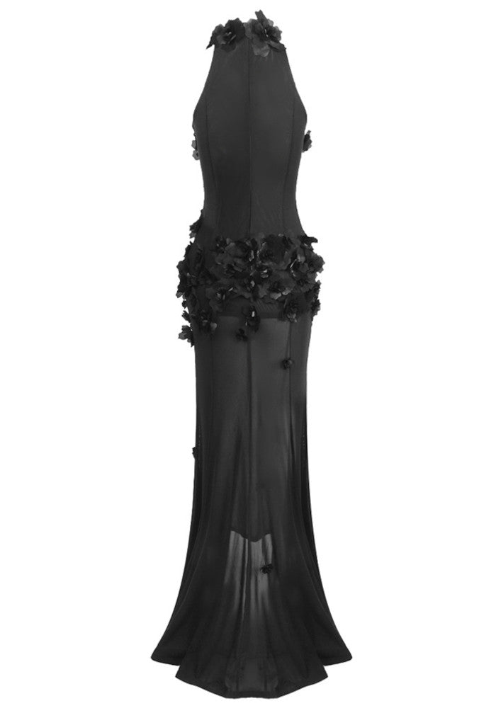 Floral Applique Maxi Dress Black