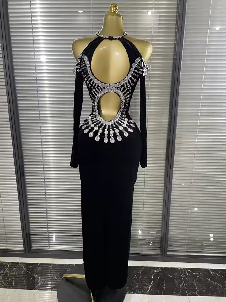 Halter Off the Shoulder Velvet Bodycon Long Gown Dress