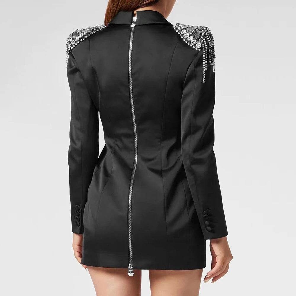 Diamond Tassel V-neck Long sleeved Boydcon Mini Dress - REBECATHELABEL