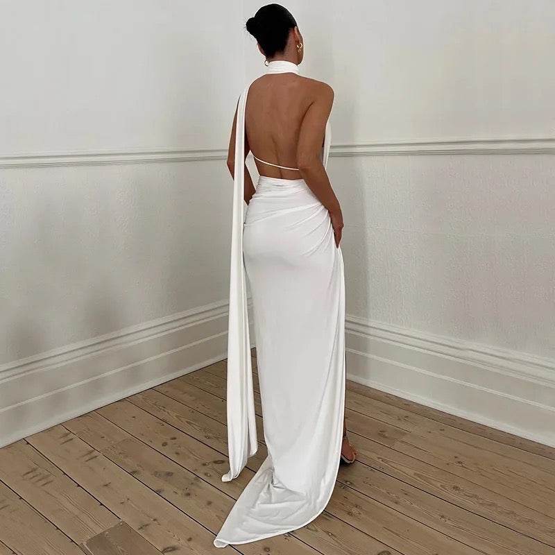 Draped Cutout Backless Maxi Dress - REBECATHELABEL