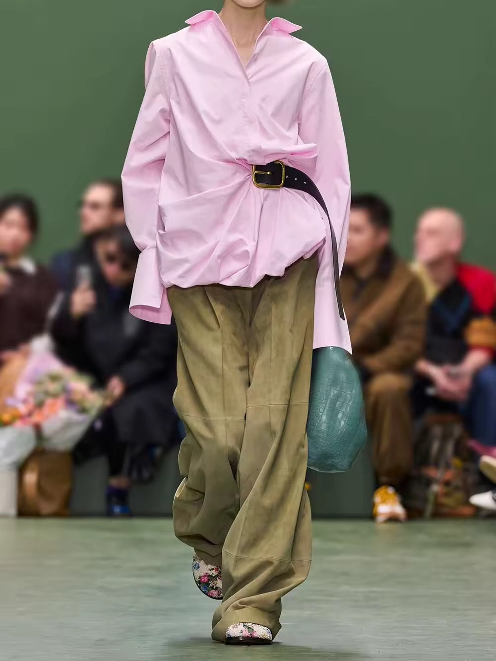 Belt Buckle Design Long Sleeve Lapel Blouse Loose Top