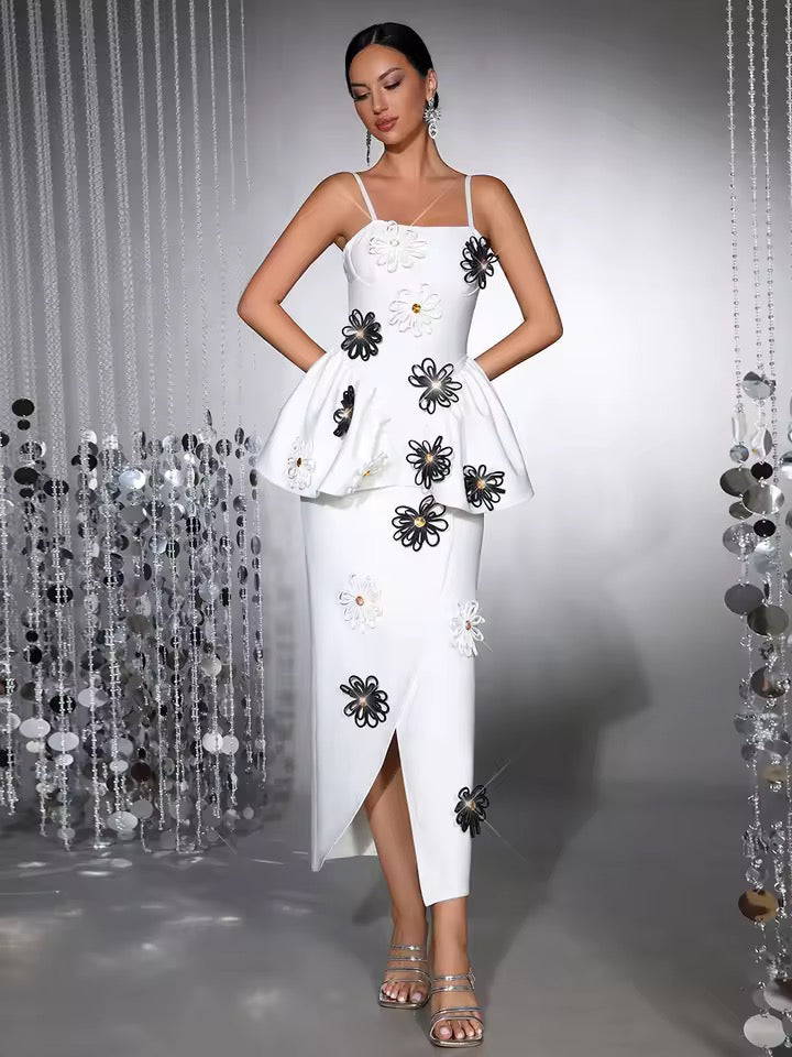 Spaghetti Strap Splicing Flowers Long Dress