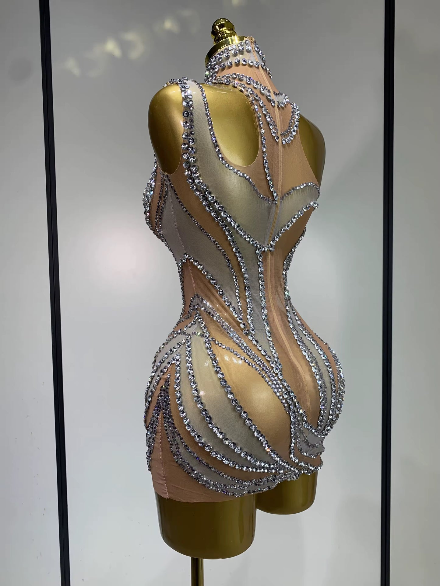 Sparkly Crystals See Through Women Cocktail Dresses