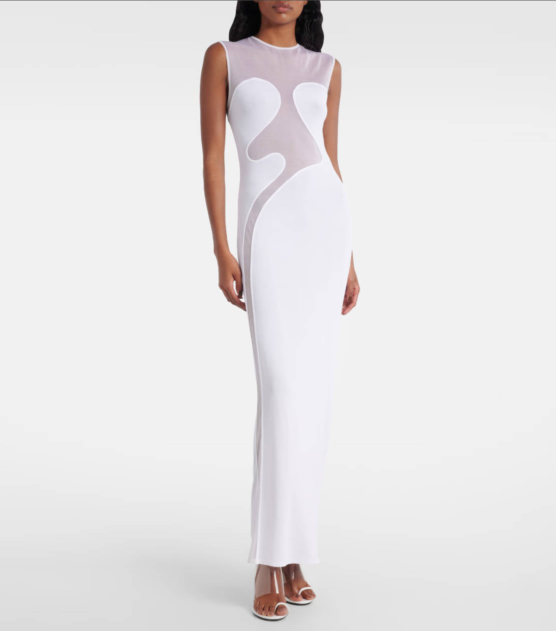 Mesh Patchwork Sheer O-Neck Elegant Sheath Split Bodycon