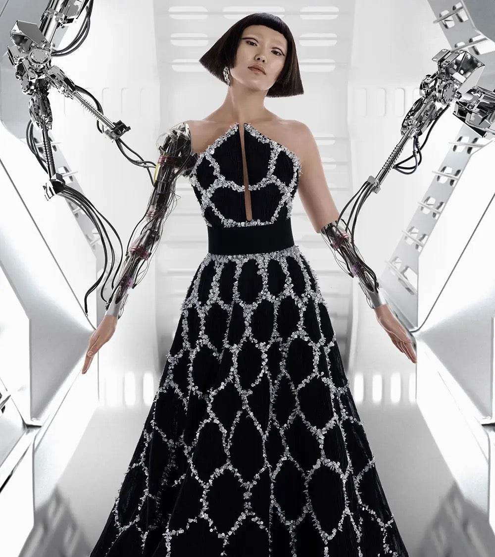 Long Party Dress with Sequin Lace Strapless Leading Prom Formal Elegant dress - REBECATHELABEL