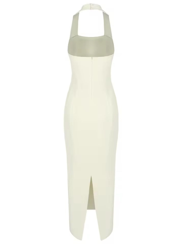 Halter Solid Button Maxi Dress