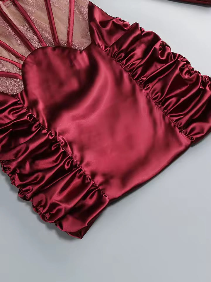 O Neck Hollow Out Lace Patchwork Folds Mini Dress