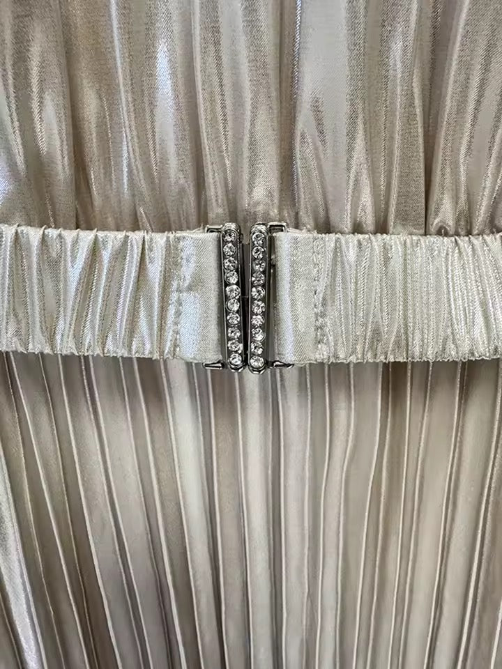 Floor Long Cape Sleeves Diamond Slimming Pleated Long Dress