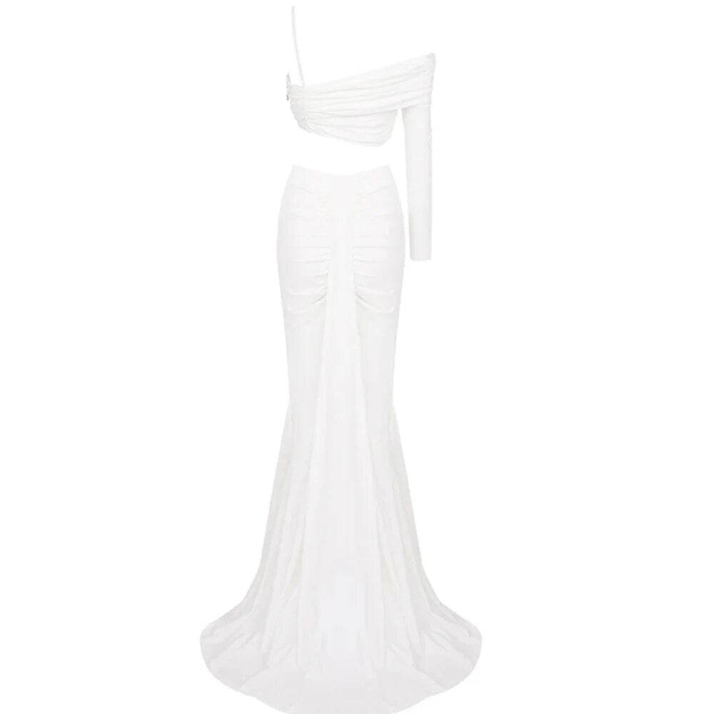 White Tight Top+Hanging Long skirt piece Set - REBECATHELABEL