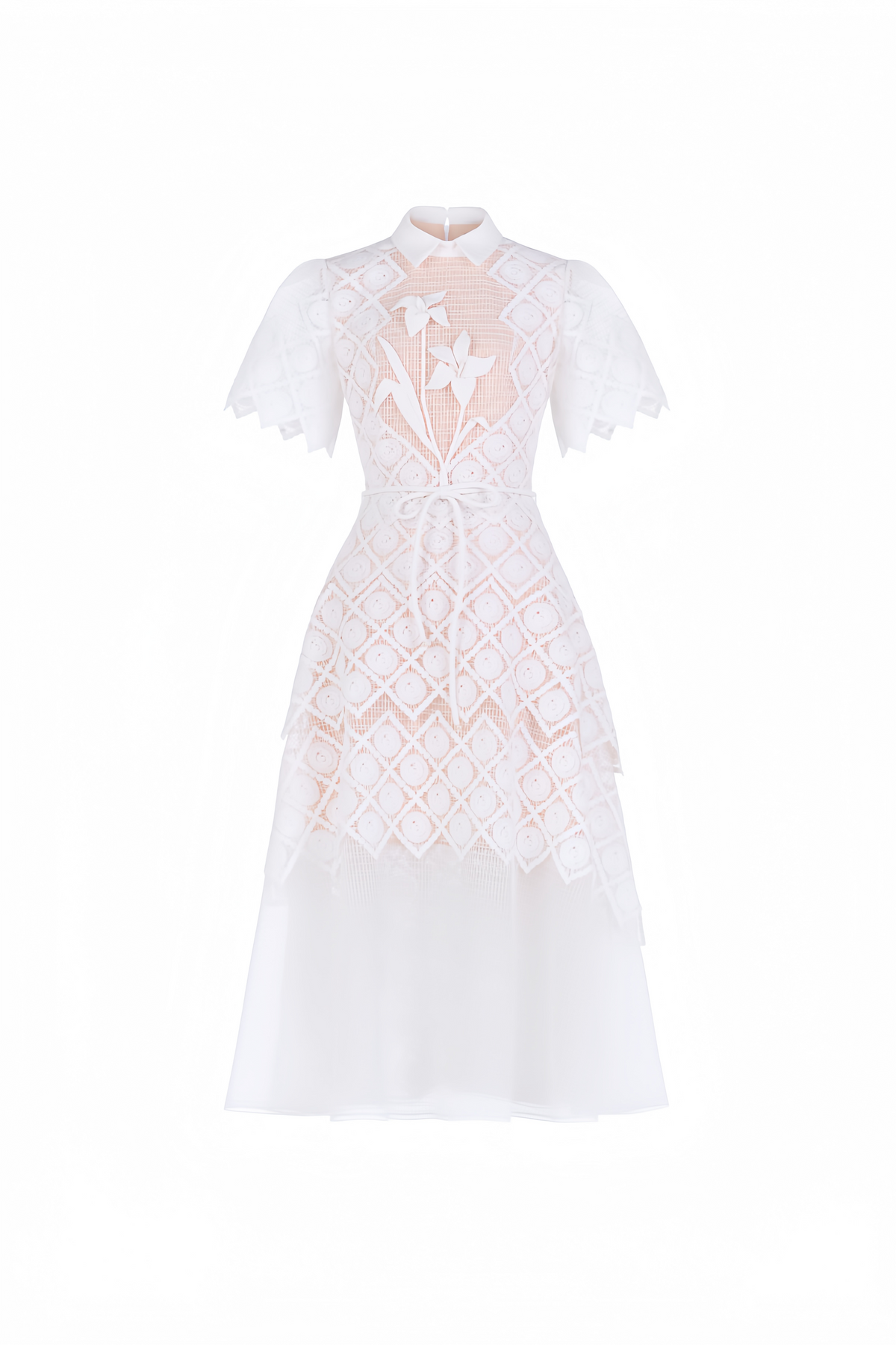 White Floral-embroidered Midi Dress