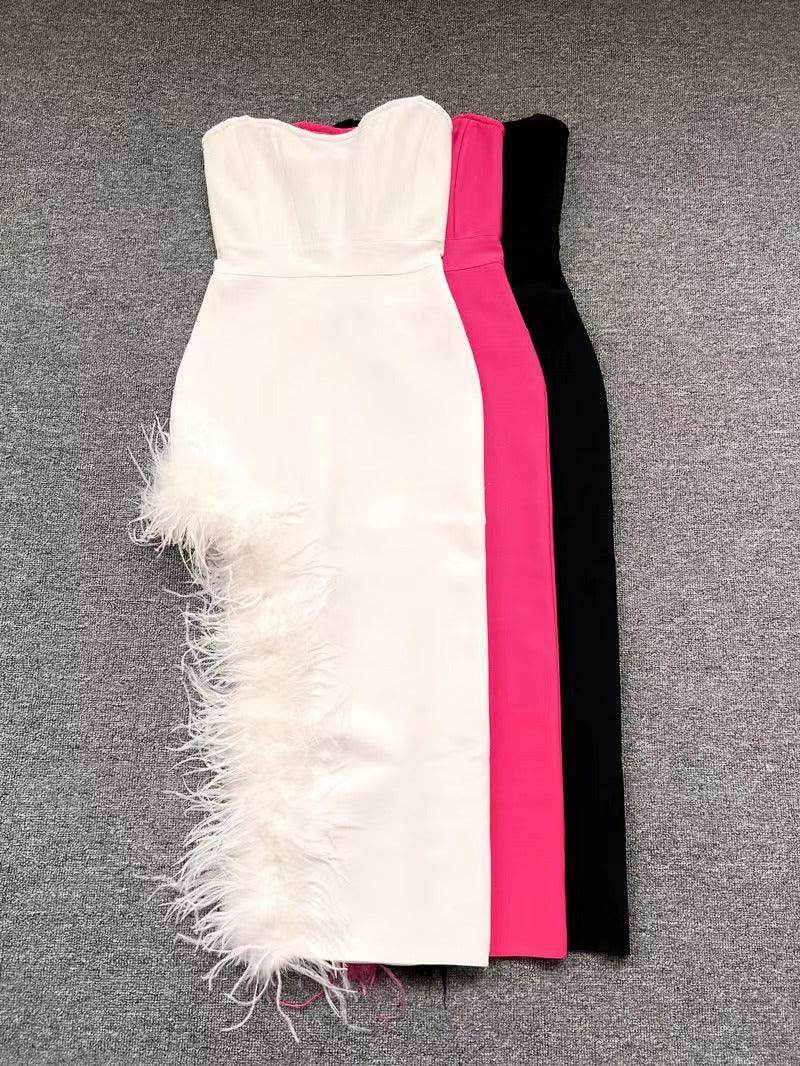 Feather Split Sleeveless Midi Dress - REBECATHELABEL