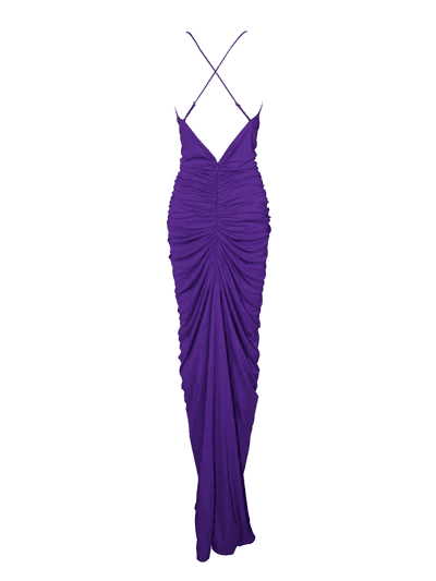 Glen Purple Strappy Deep V Backless Maxi Dress - REBECATHELABEL