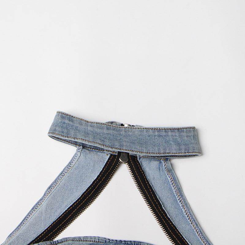 Halter off the Shoulder Short Denim set - REBECATHELABEL