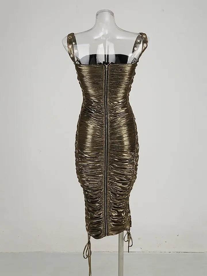 Hollow Knit Lace up Tight Mimi Midi Dress - REBECATHELABEL