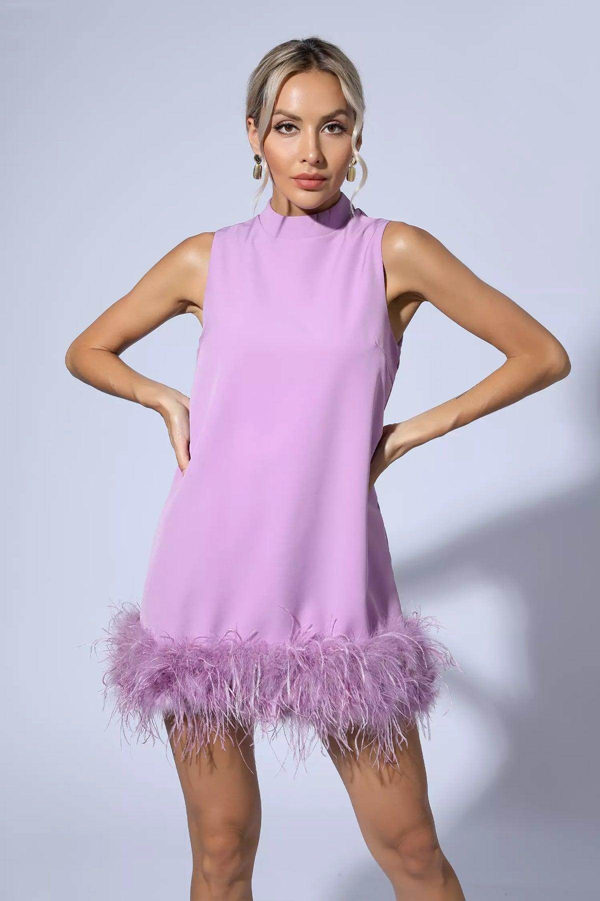 Hope Purple Feather Mini Dress - REBECATHELABEL