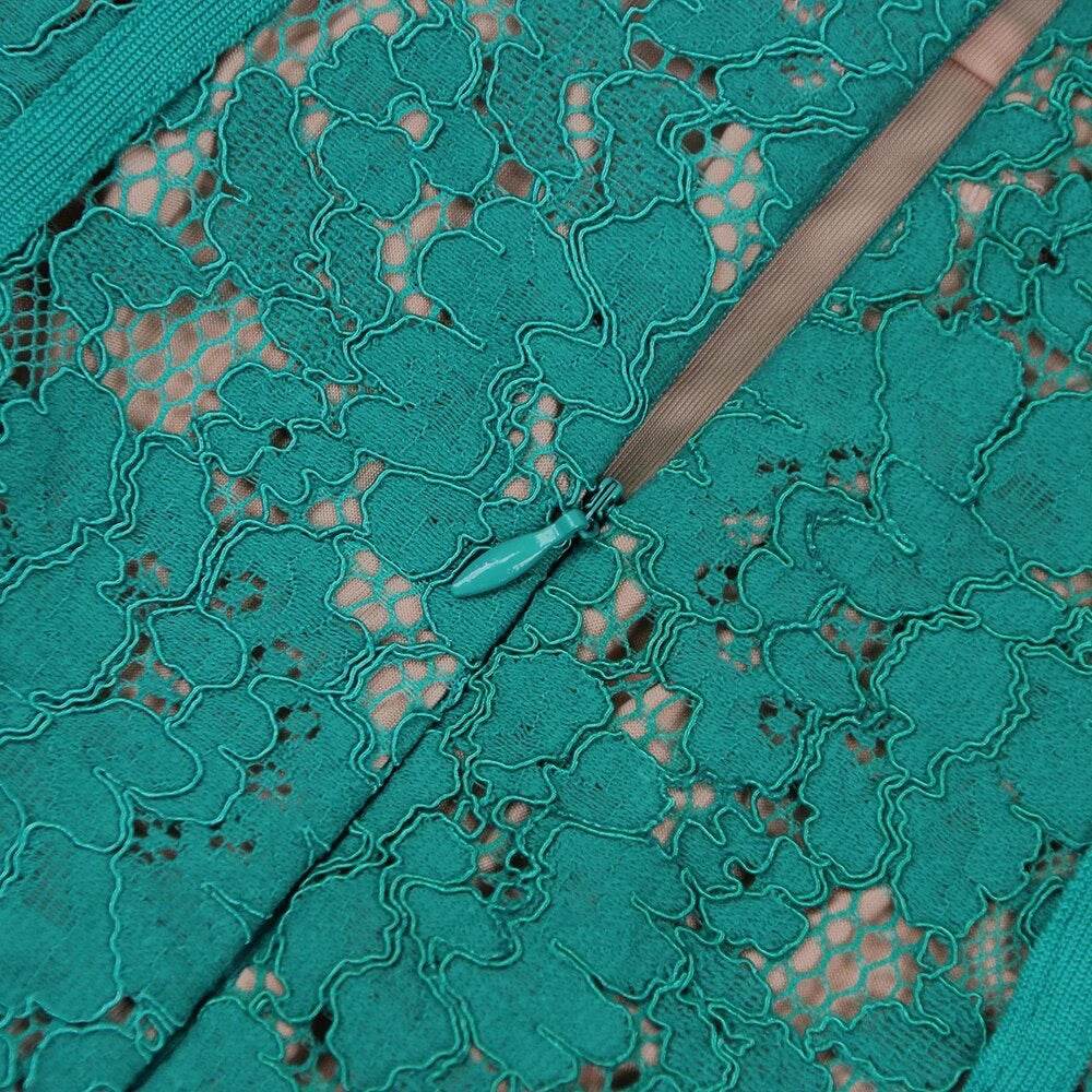 Lace V-Neck Sleeveless Midi Bandage Dress - REBECATHELABEL