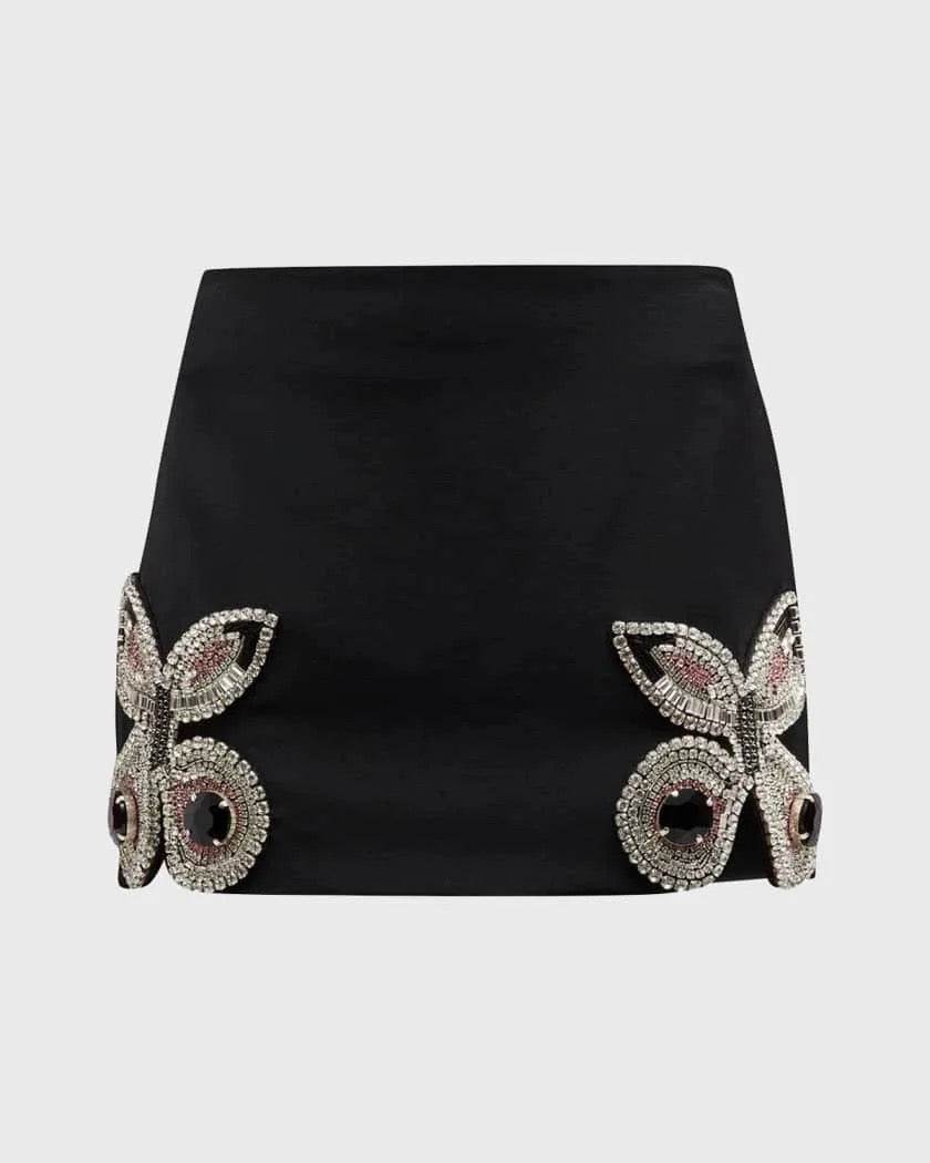 Long Sleeve Butterfly Diamond Short Skirt Set - REBECATHELABEL