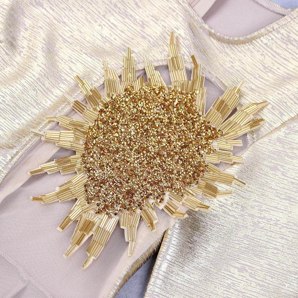 Long Sleeve Embellished Bandage Dress - REBECATHELABEL