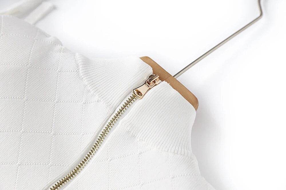 Long sleeved Gold Button Tassel Edge Knitted Mini Dress - REBECATHELABEL