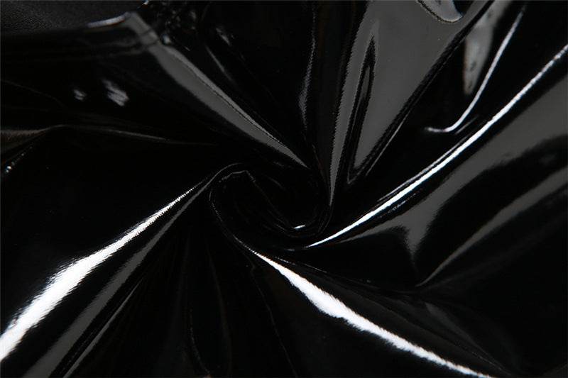 Low Cut See through Slim Fit Slit Faux Leather dress - REBECATHELABEL