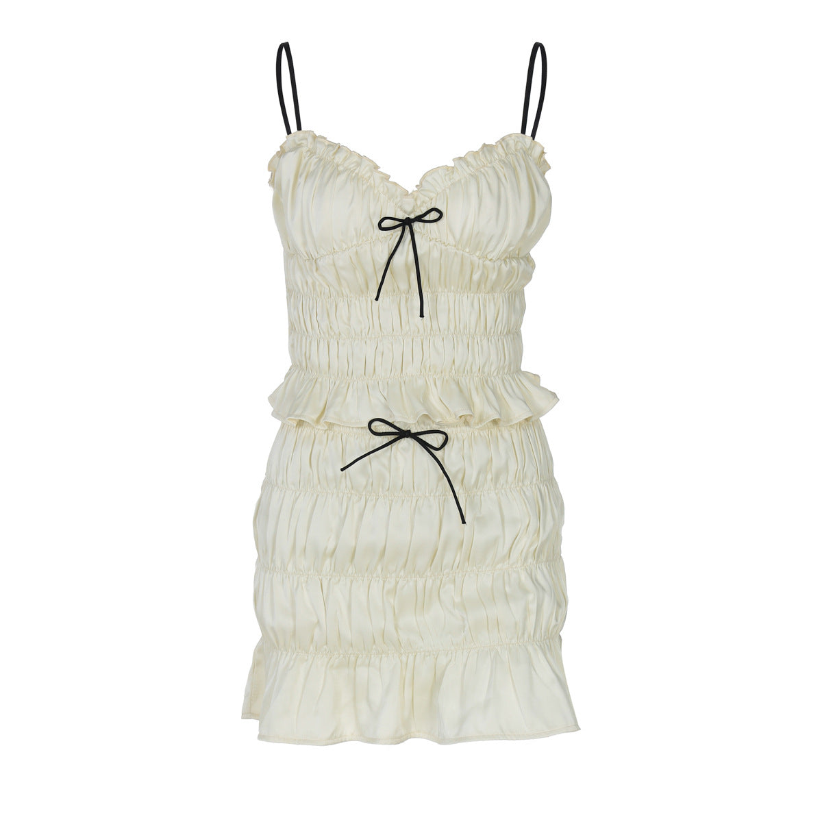 Women Clothing Summer V neck Solid Color Camisole Sexy Miniskirt Two Piece Set