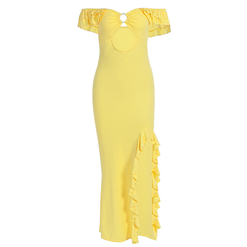 off Shoulder Tube Top Hollow Out Cutout Slim Fit Slit Dress