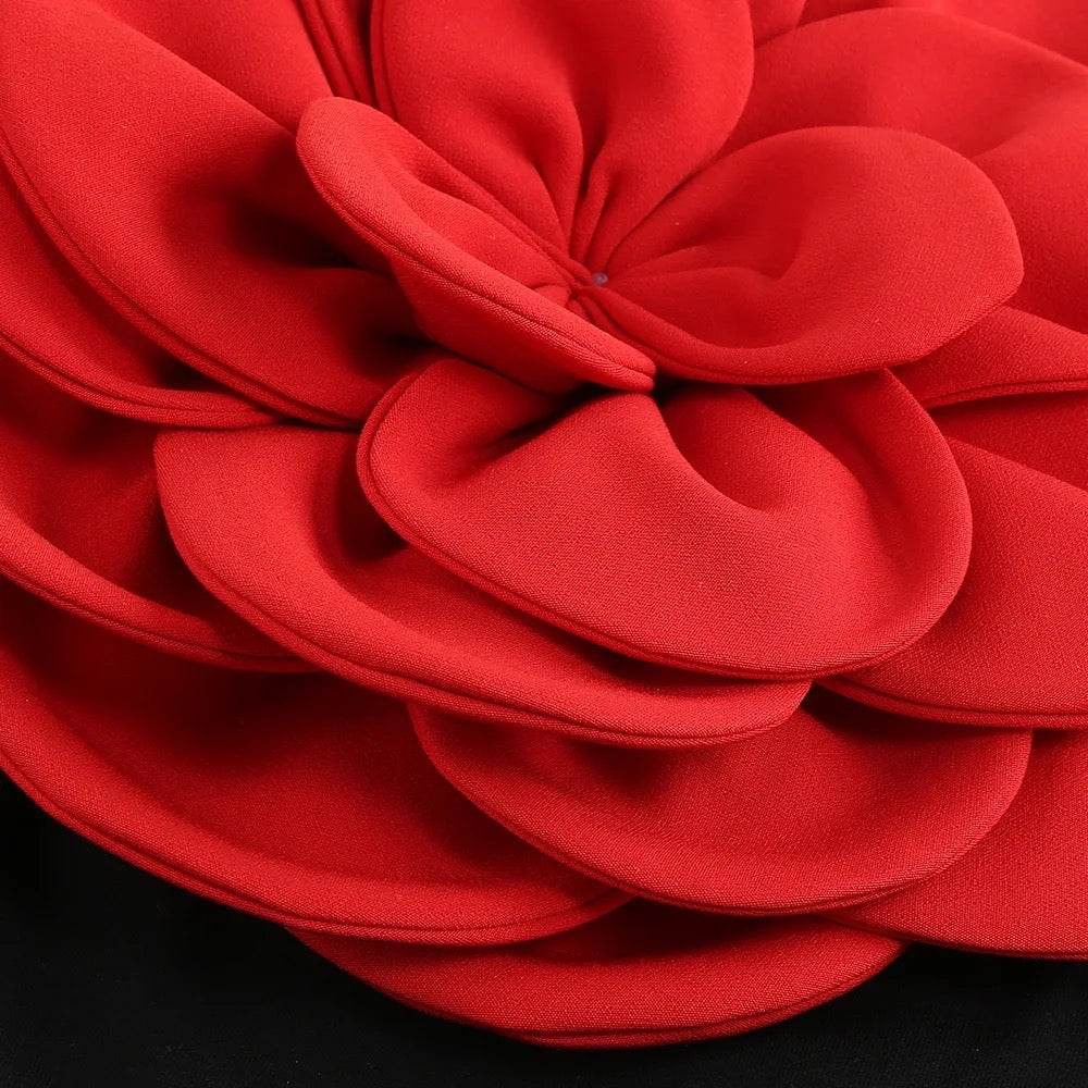 Off Shoulder Long Sleeve Red Big Flower Tight Long Dress - REBECATHELABEL