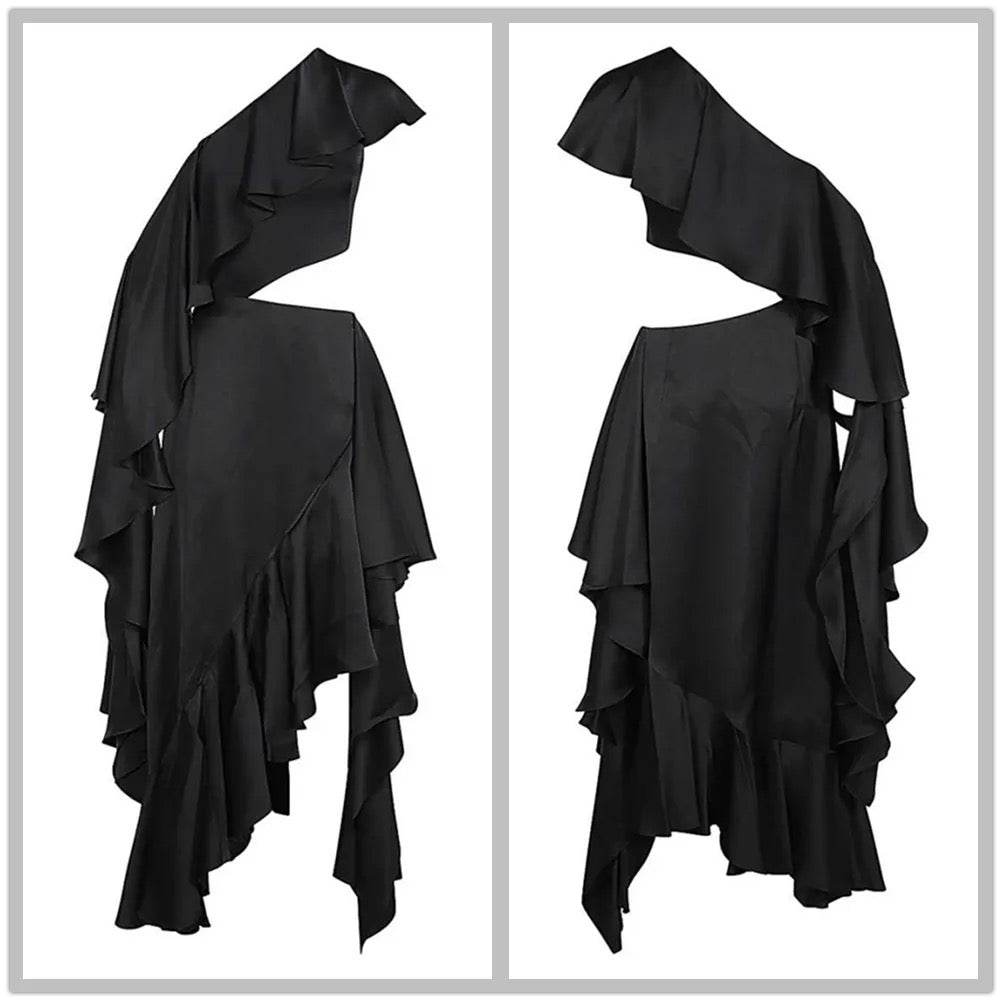 One Shoulder Asymmetric Ruffle Edge dress - REBECATHELABEL