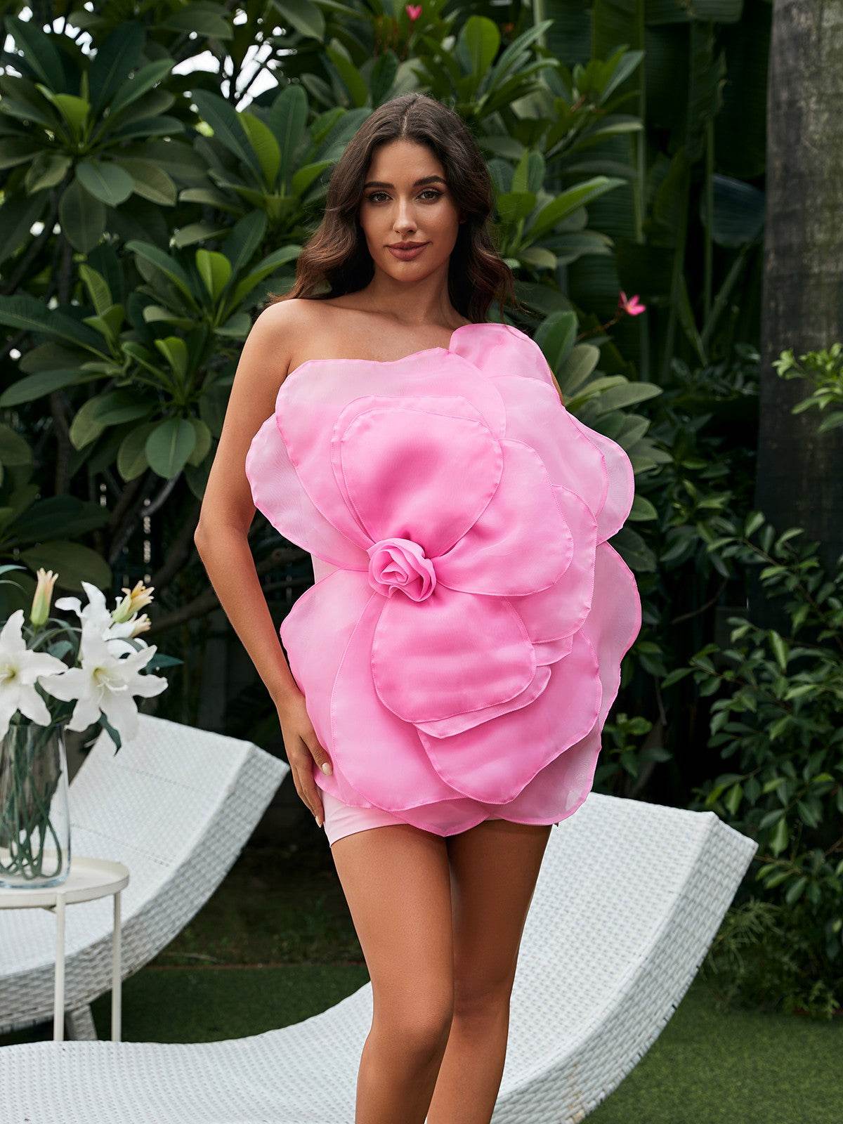 One Shoulder Flower Mini Dress - REBECATHELABEL