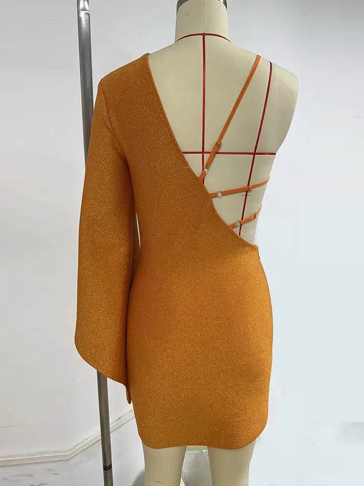 One Shoulder Long Sleeve Sequin Starfish Tight Mini Bandage Dress - REBECATHELABEL