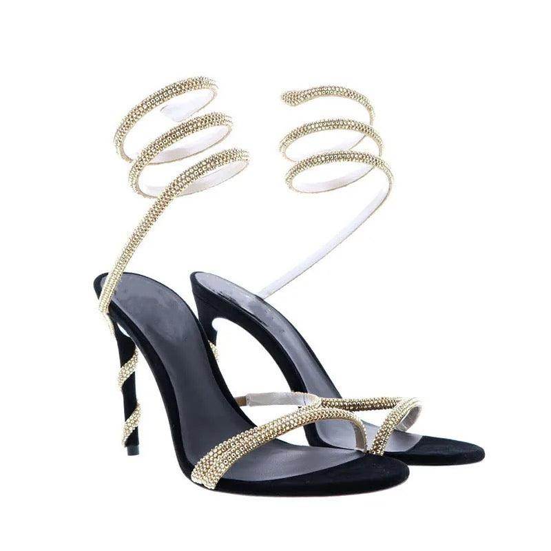 Open toe snake rhinestone heel - REBECATHELABEL