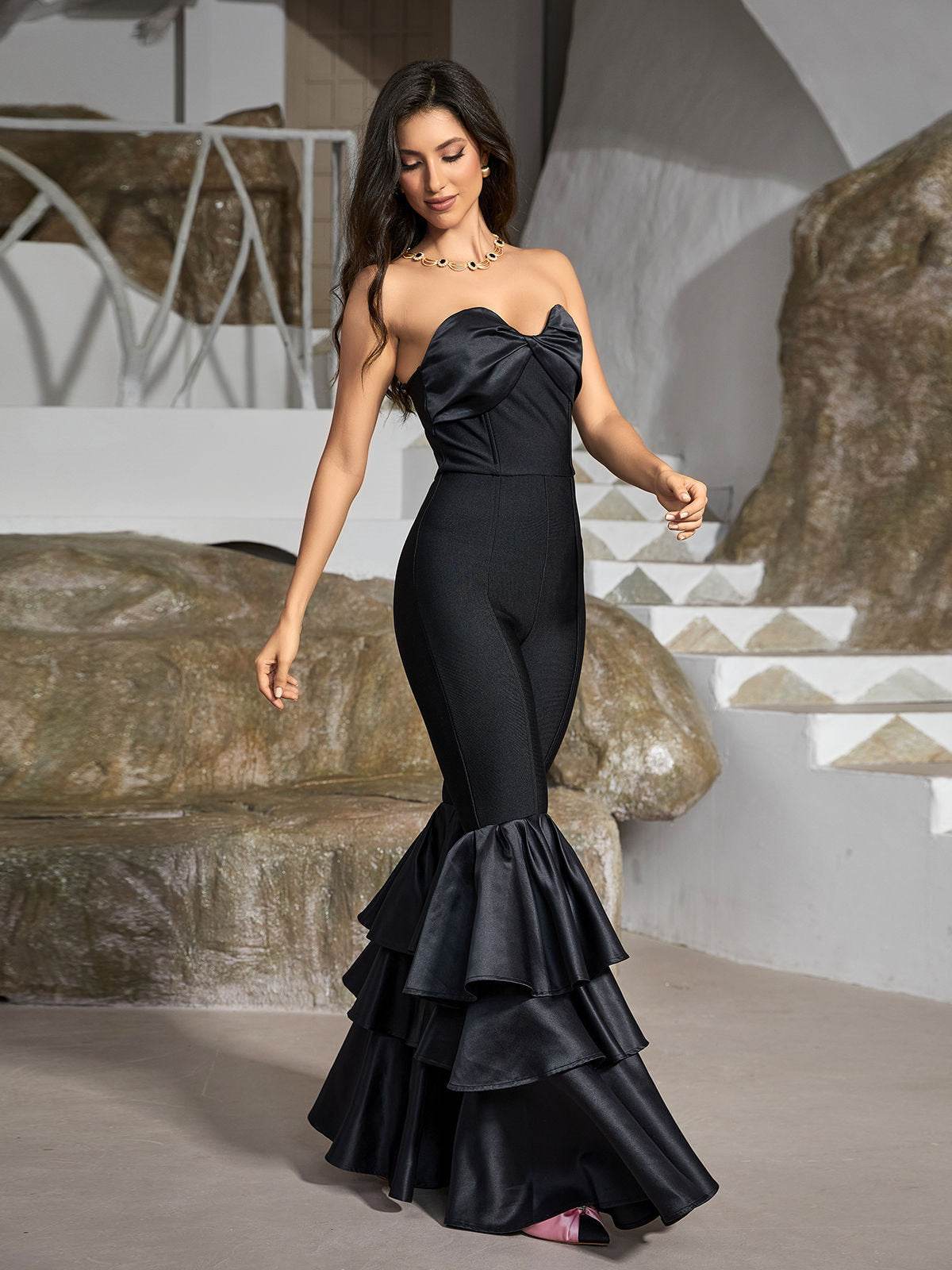 Patchwork Tiered Bandage Jumpsuit - REBECATHELABEL